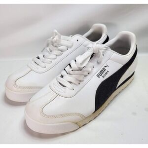 Vintage Puma‎ Roma Leather Sneakers Y2K Hype Style Womans Size 9 White Black